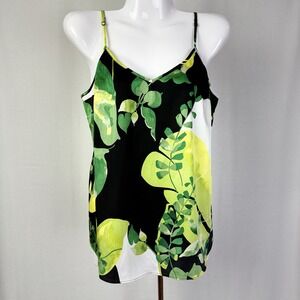 WHBM Black & Green Floral Cami Top Size Small Sleeveless V-Neck Blouse Tank